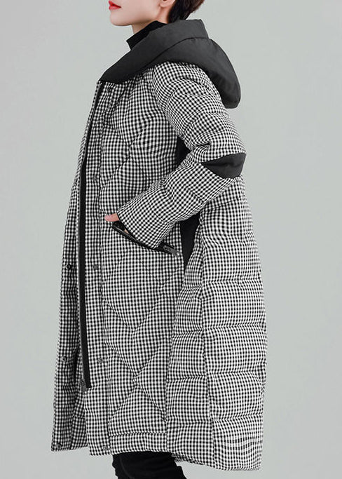 Clothing Outwear Black Plaid Hooded Pockets Zippered Parkas
