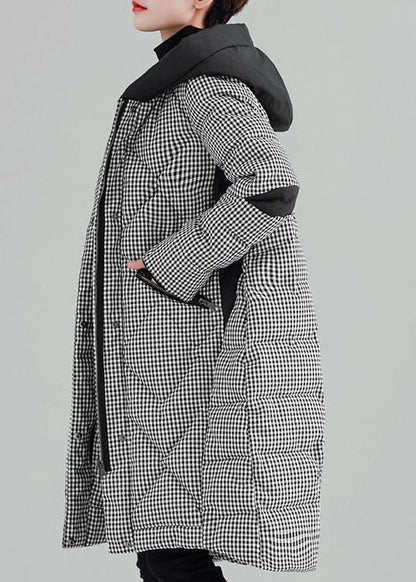 Clothing Outwear Black Plaid Hooded Pockets Zippered Parkas