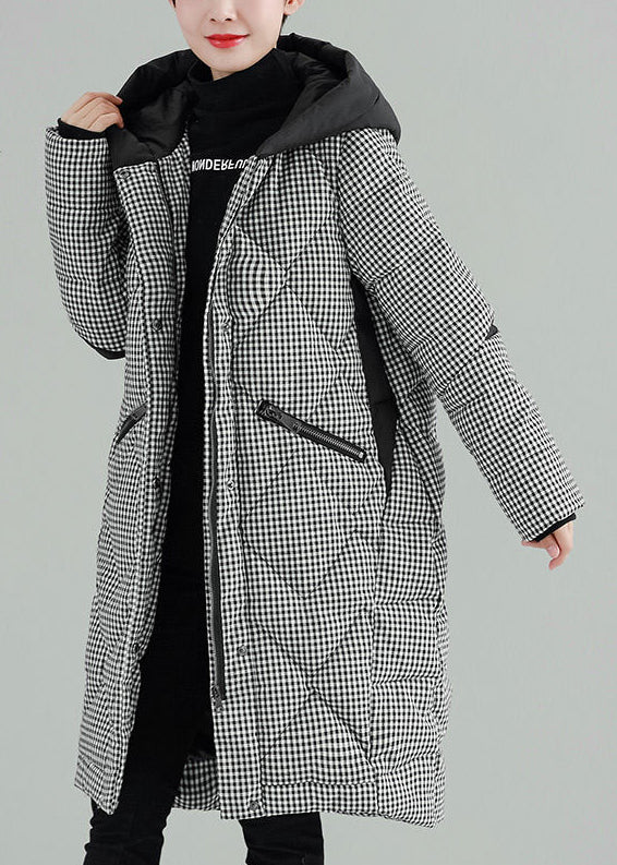 Clothing Outwear Black Plaid Hooded Pockets Zippered Parkas