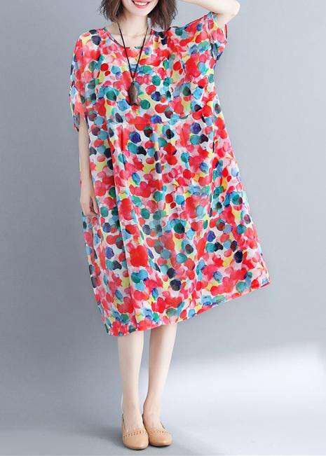 Red Dotted Dress O Neck Cinched Dresses