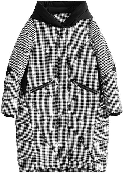 Clothing Outwear Black Plaid Hooded Pockets Zippered Parkas