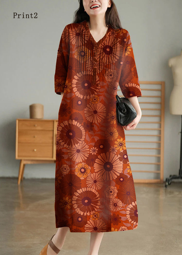 Light Green Loose Linen Long Dresses Button Half Sleeve