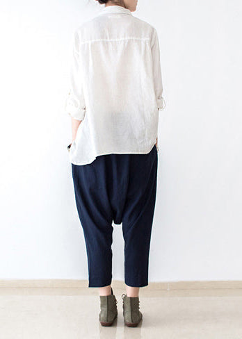 Navy Linen Pants Loose Harem Pants