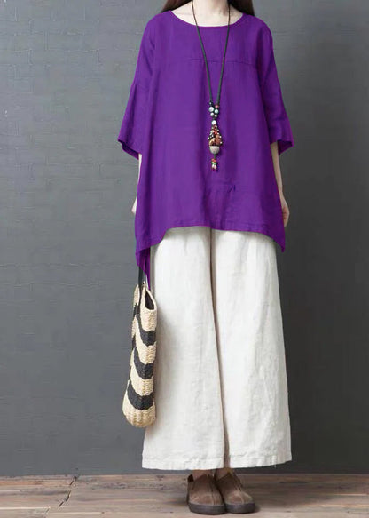 Handmade Blue Linen Cotton Low High Design Shirt Top