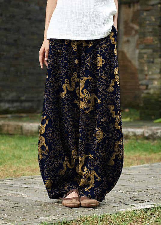 Cotton and Linen Chinese Style Ramie Wild Pants Yoga Pink-flower Pants