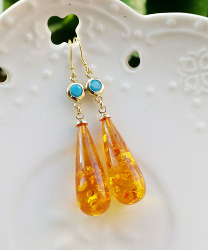Orange Amber Water Drop Drop Earrings