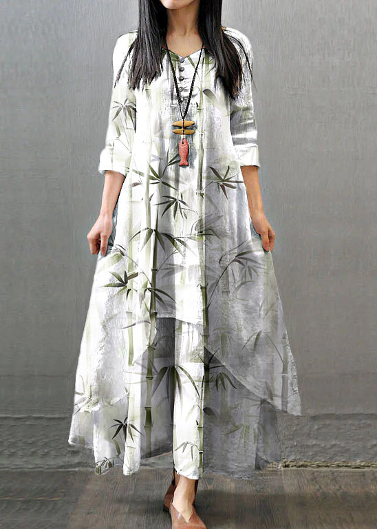 Long Sleeve Double Layers Button Asymmetric Maxi Dress