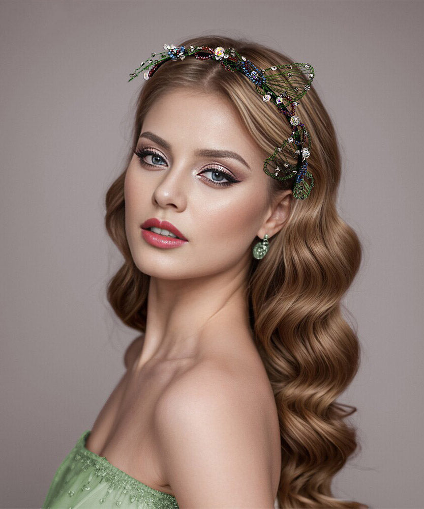 Green Acrylic Crystal Butterfly Beading Hairpiece