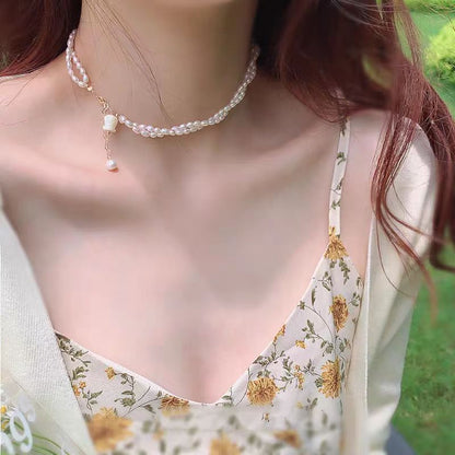 Modern White Alloy Double Layered Pearl Graduated Bead Necklace