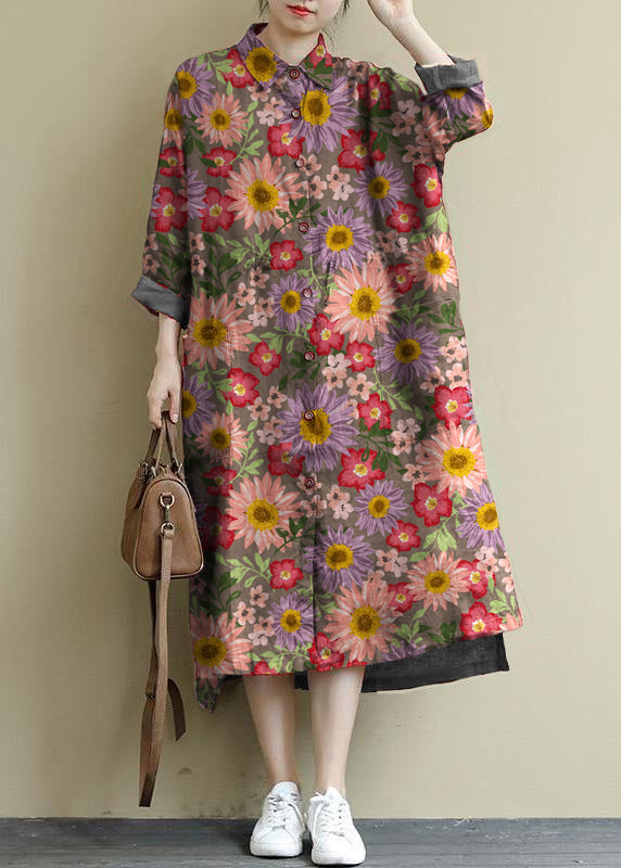 Red Linen Shirt Dress Oversize Spring Maxi Dresses