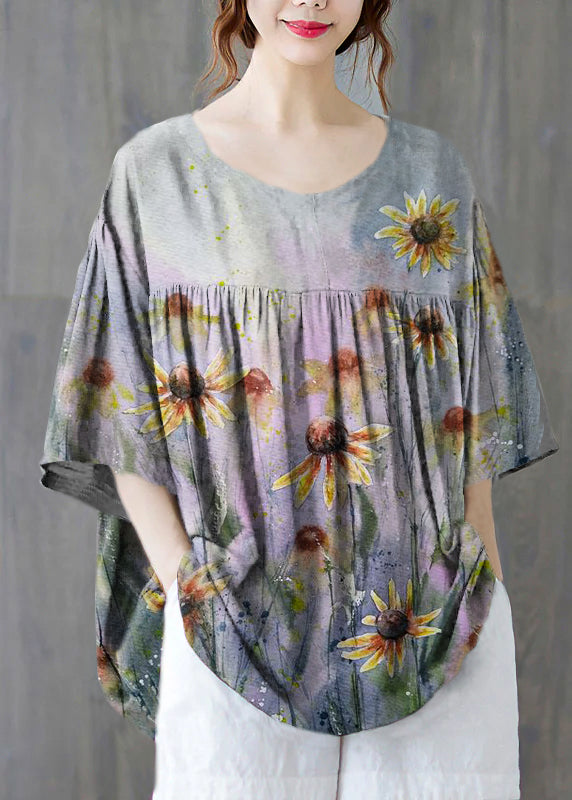 Black O-neck Wrinkled Cotton Tank Tops Half Sleeve