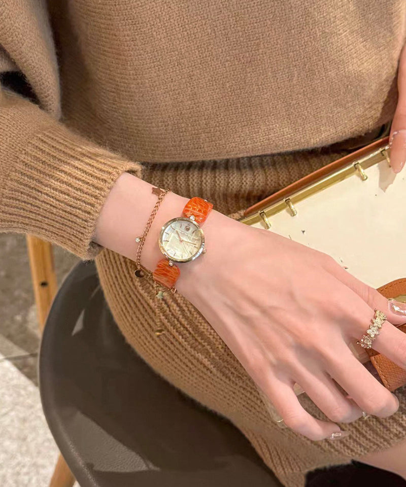 Apricot Alloy Quartz Movement Hardlex Crystal Watches