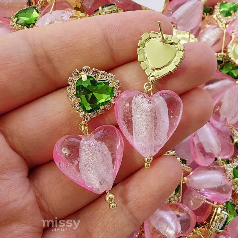Linda Heart Drop Earrings With Green Zircon