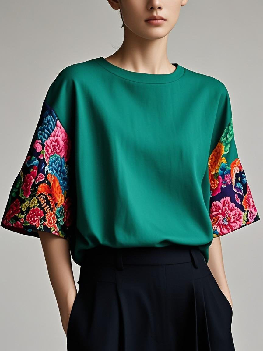 Fitted Green Color Scheme Patchwork Cotton Tank Summer