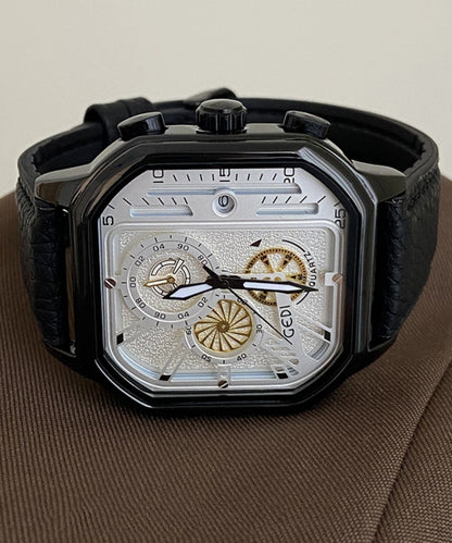 Diy White Leather Square Quartz Movement Watches