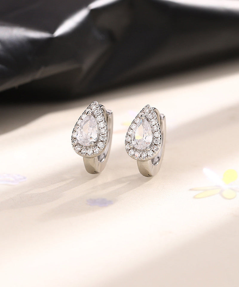 Modern Silk Sterling Silver Zircon Water Drop Hoop Earrings