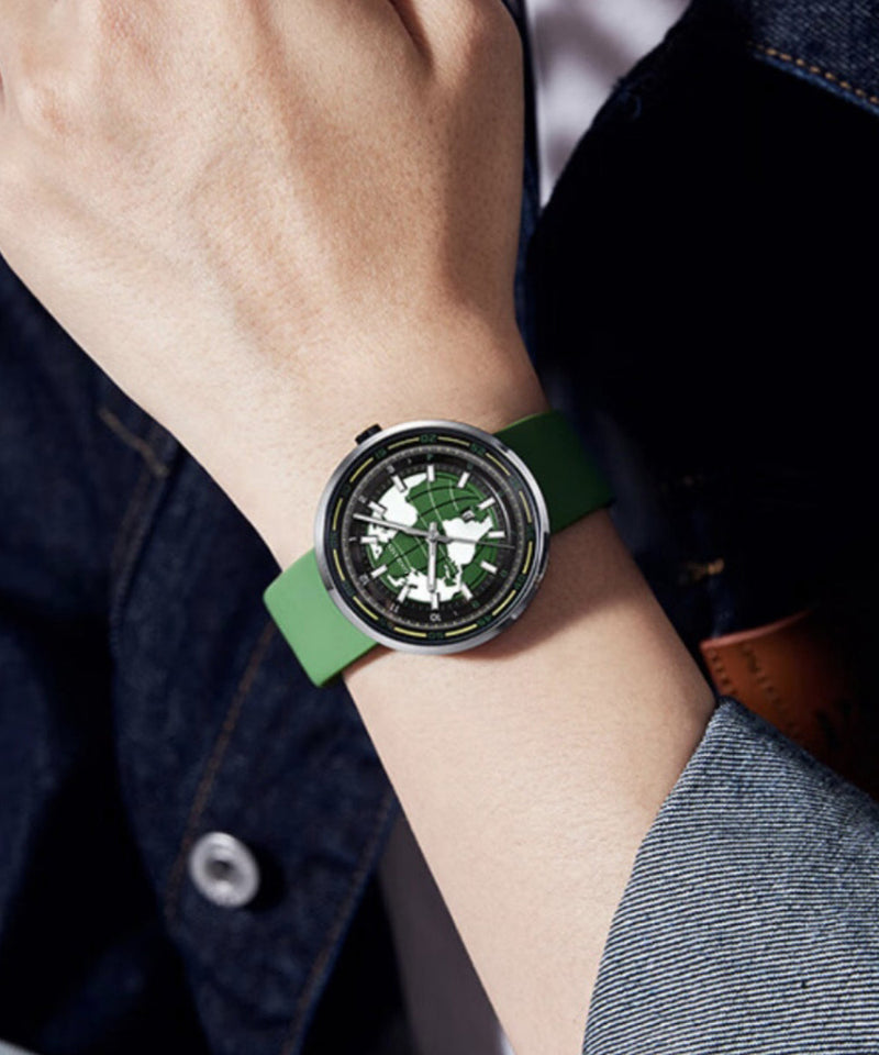 Fine Green Silicone Rubber Tempered Glass Luminous Watch