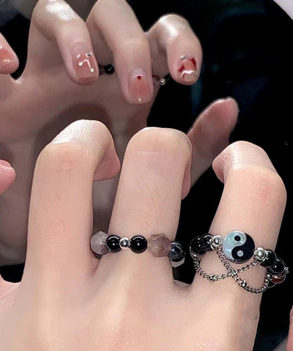 Colorblock Gem Stone Beading Rings Two Piece Set