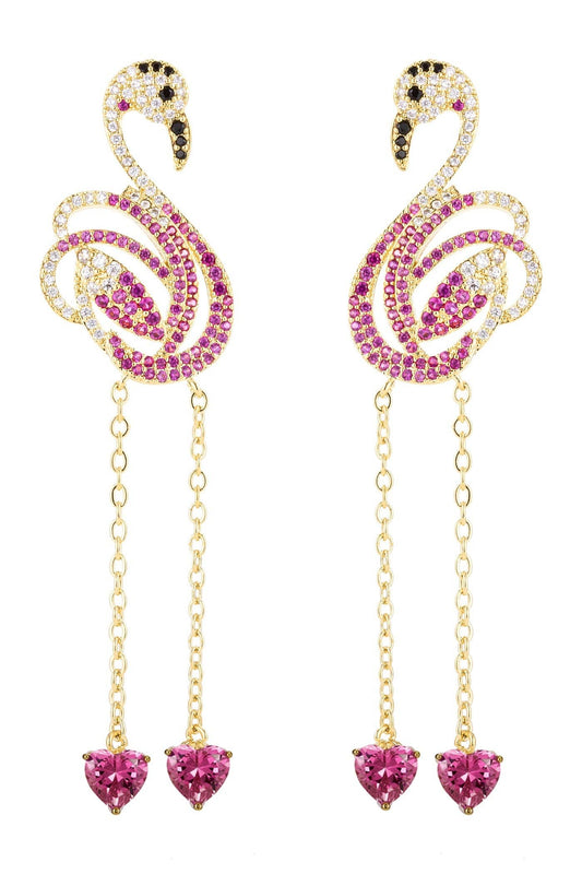 Pink Flamingo 18k Gold Plated Cz Drop Earrings