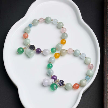 10mm Jade Lucky Bracelet With Pink Crystal for Prosperity