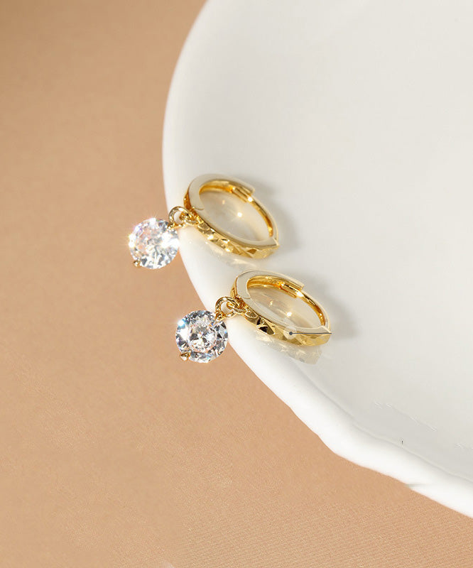 Diy Gold Sterling Silver Inlaid Zircon Hoop Earrings