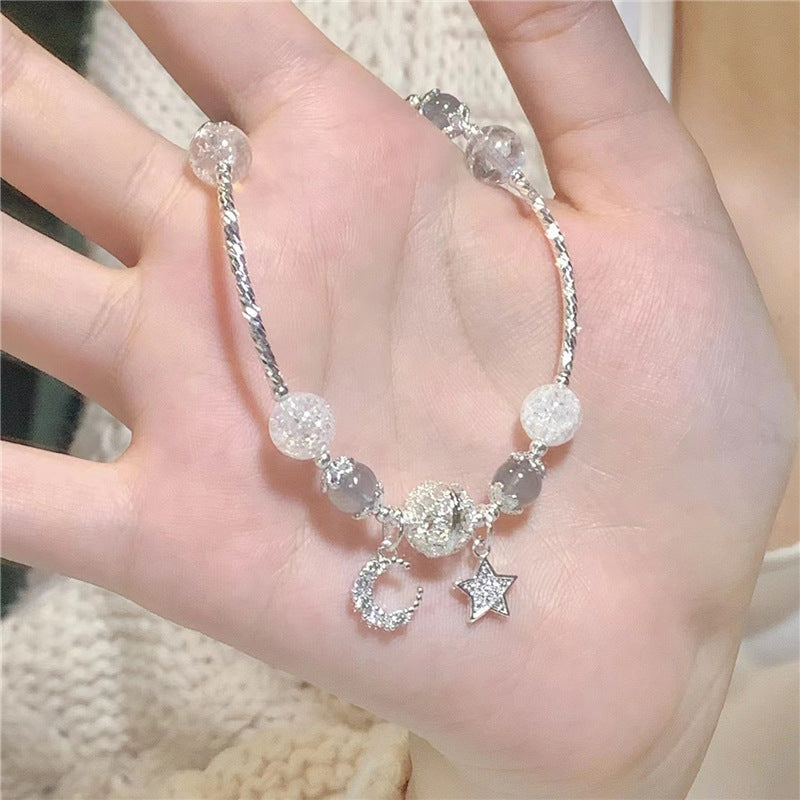 White Crystal Zircon Star Moon Charm Bracelet