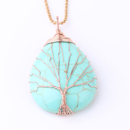Buddha Stones Natural Quartz Crystal Tree of Life Healing Energy Necklace Pendant
