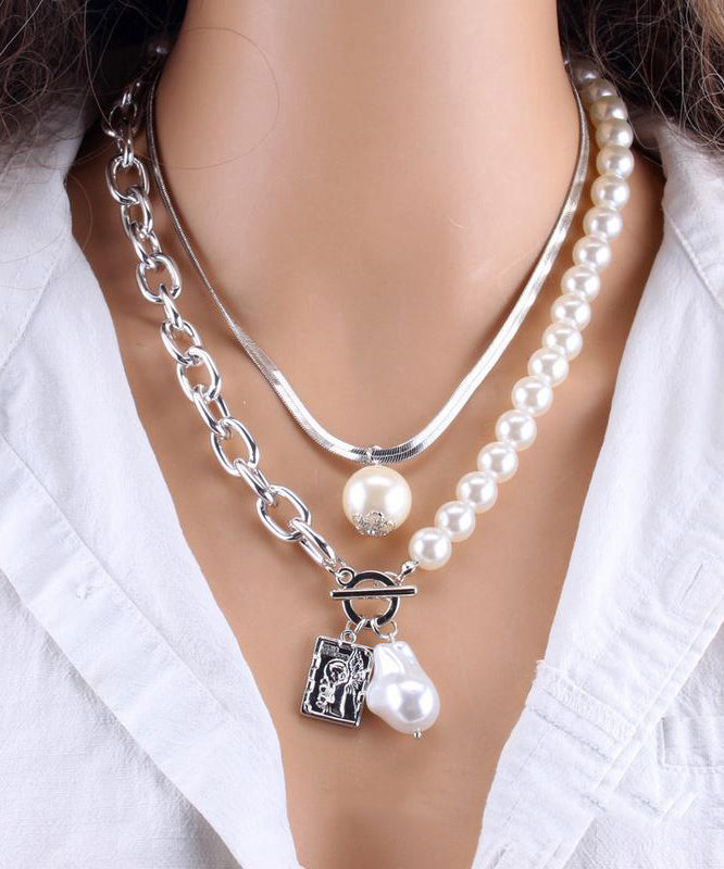 Gold Chain Pearl Necklace for Baroque Pearl Metal Two Piece Set