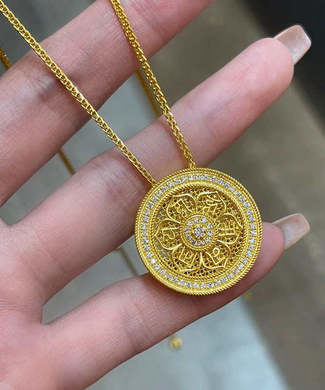 Diy Gold Sterling Silver Overgild Zircon Round Pendant Necklace