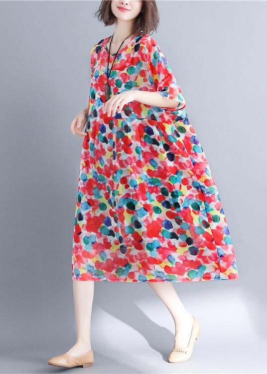 Red Dotted Dress O Neck Cinched Dresses