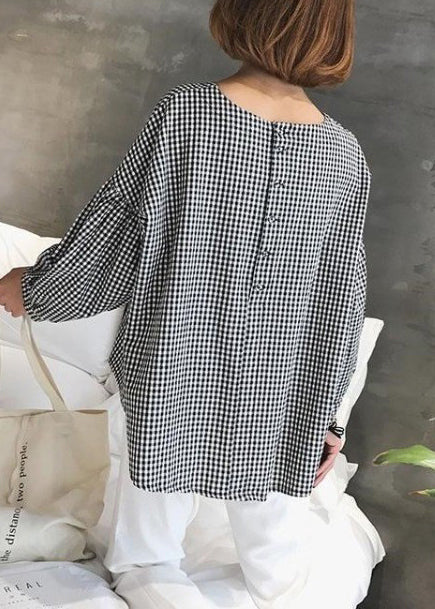 French Purple Plaid Cotton Fine Sewing Asymmetric Clothing Blouse