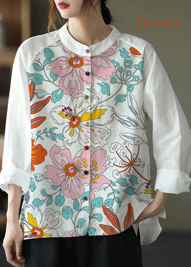 Modern Gray Crane Loose Patchwork Pockets Fall Long Sleeve Blouse Top