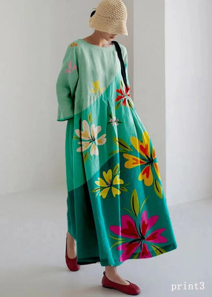 Flower Print2 Cotton Dresses Pockets Patchwork Spring