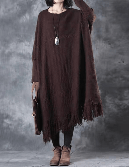 Fall Tassel Sweater Weather Chocolate Fuzzy Sweater Dress