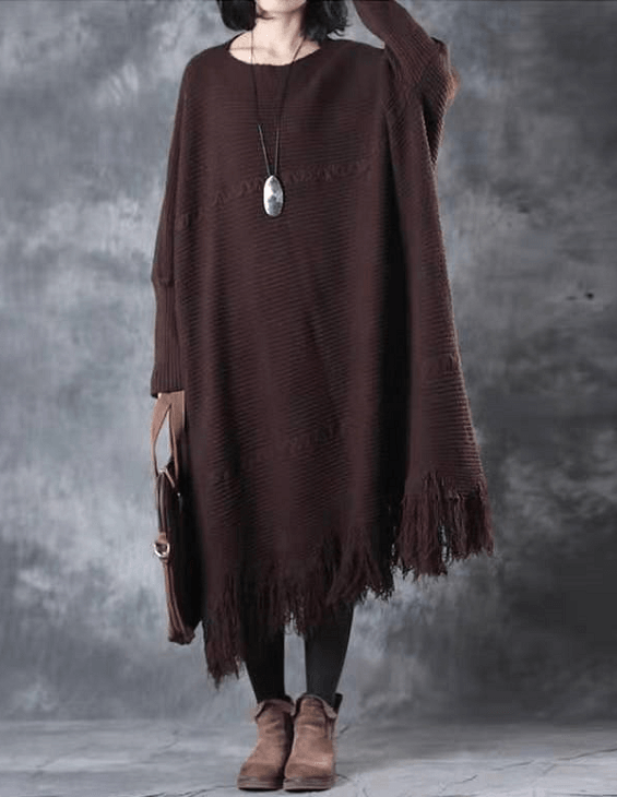 Fall Tassel Sweater Weather Chocolate Fuzzy Sweater Dress
