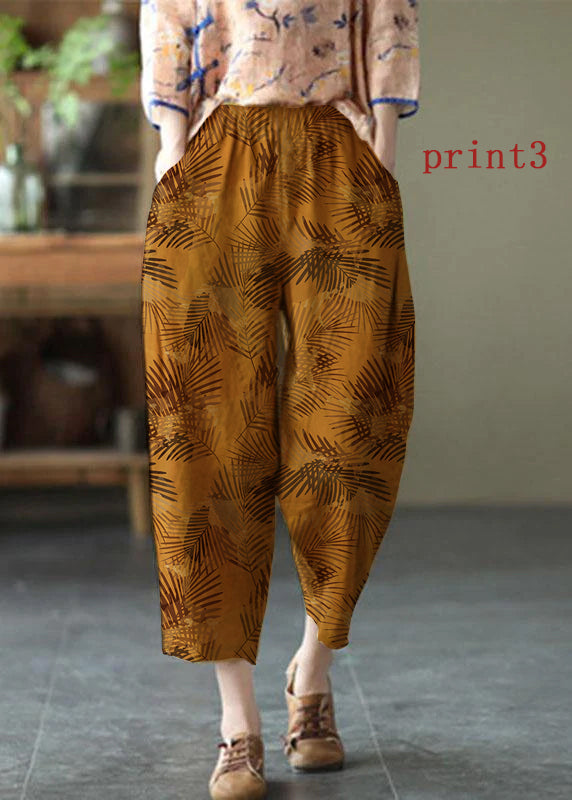 Natural White Polka Dots Elastic Waist Summer Linen Harem Pants