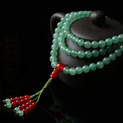 108 Bead Mala Bracelet Green Aventurine & Red Agate for Luck