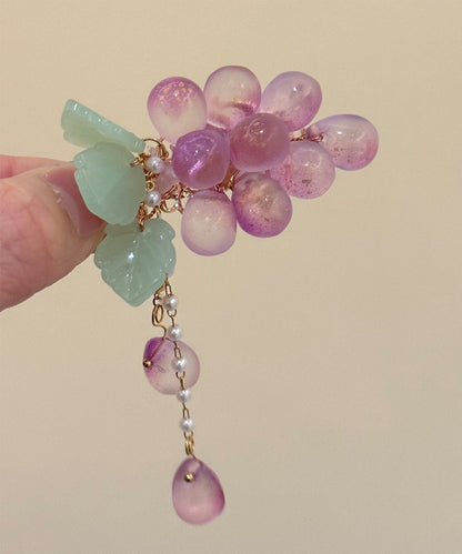 Purple Copper Overgild Crystal Grape Pearl Colored Glaze Tassel a Pair Hairpin