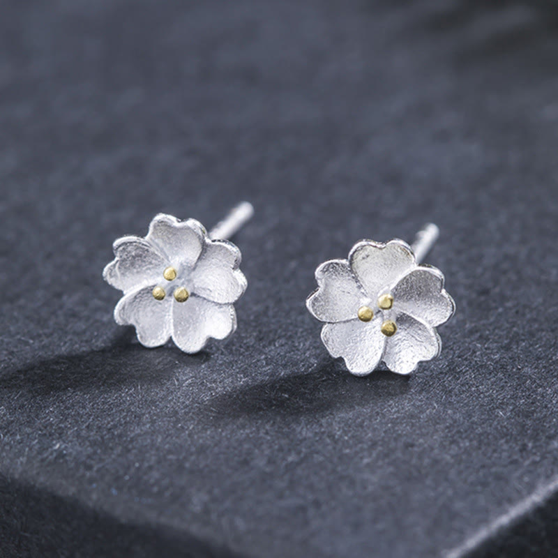 Buddha Stones 925 Sterling Silver Cherry Blossoms Calm Stud Earrings