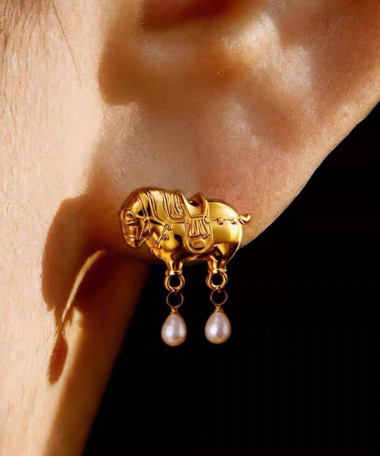Fine Gold Sterling Silver Overgild Pearl Tassel Drop Earrings