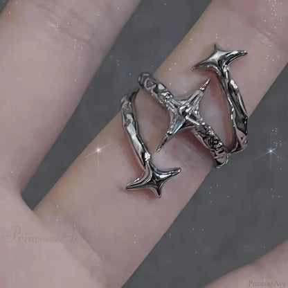 Dark Black Cross Star Ring