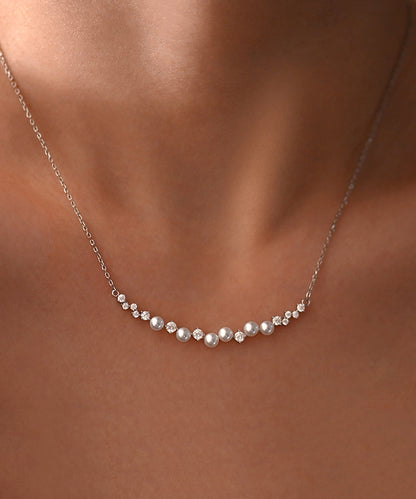 Zircon Pearl Adjustable Silver Choker