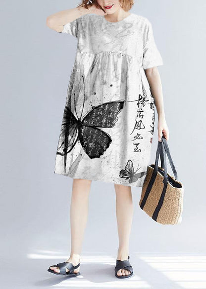 Yellow Polka Dots Cotton Blended O Neck Pockets Loose Summer Dresses