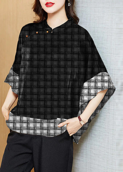 Gray Flower Mandarin Collar Asymmetrical Patchwork Jacquard Silk Shirts Batwing Sleeve