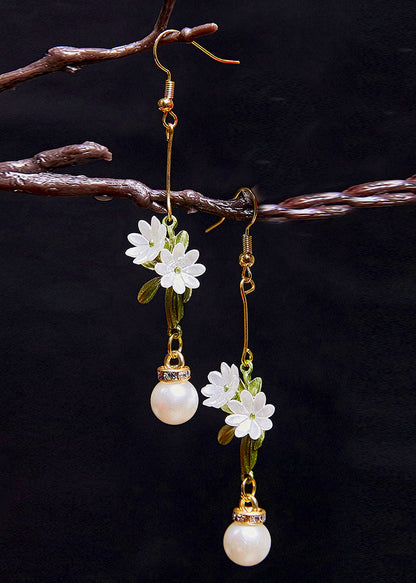 Diy White Pearl Chrysanthemum Drop Earrings