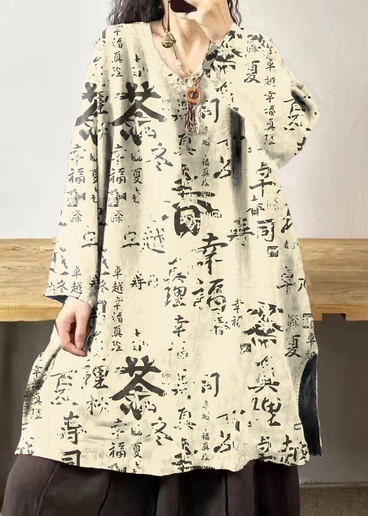 Mulberry V Neck Embroidered Patchwork Linen Mid Dresses Fall