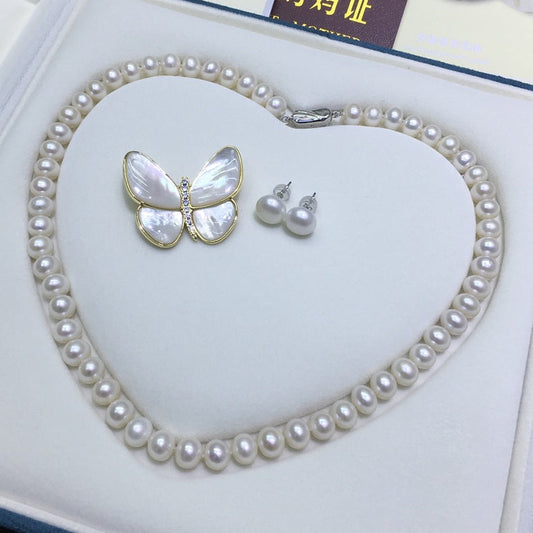 8-9mm Classic Freshwater Near-round Pearl Jewelry Set (3 Pieces)