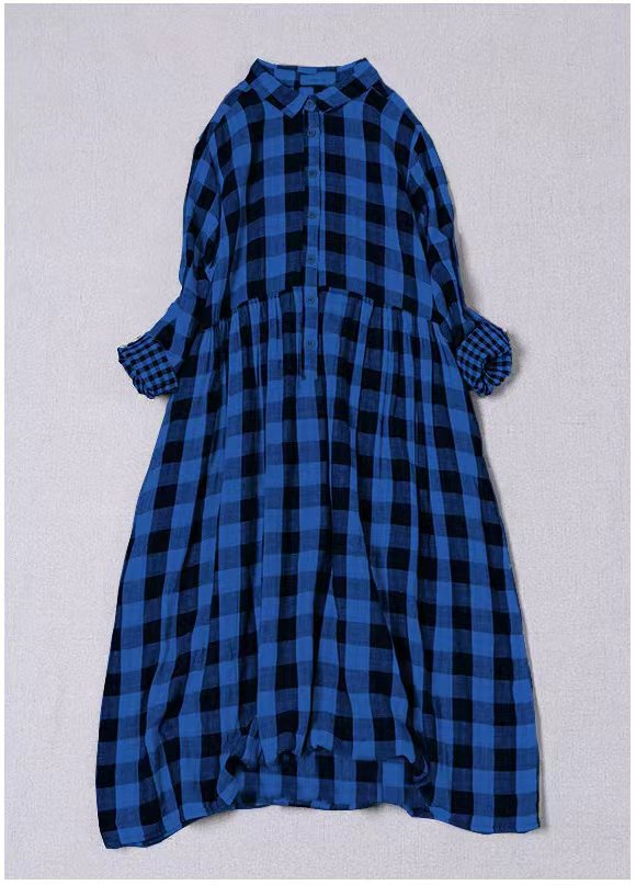 Red White Plaid Peterpan Collar Pockets Button Fall Patchwork Dresses