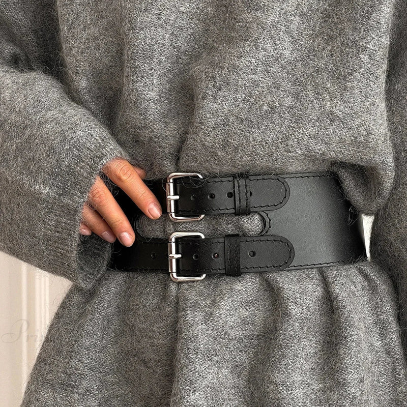 Stylish Dark Leather Harness Belt
