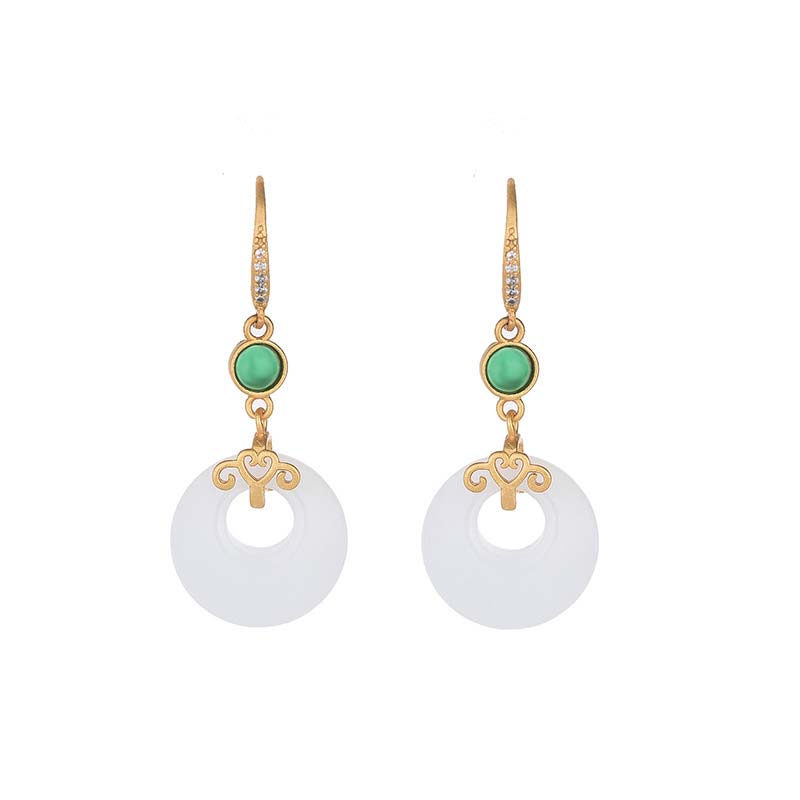 Fengshui White Jade Blessing Drop Earrings